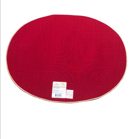 Gold Trim Red Solid Oval Dining Table Placemats - Picture 1 of 5